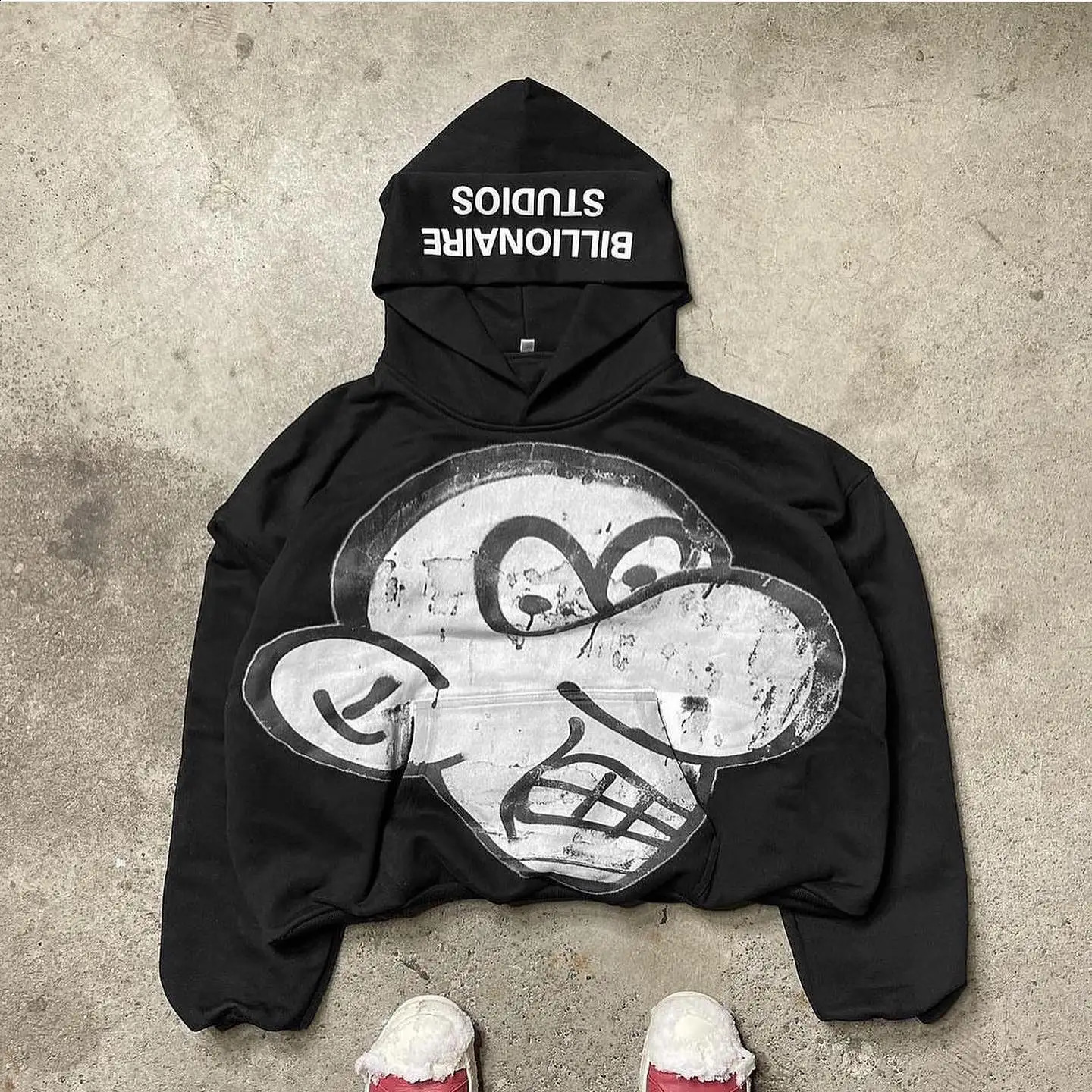 hoodie street oversized cartoon printed short hoodie mens hip-hop latte Harajuku fashion gothic casual loose sportswear240812