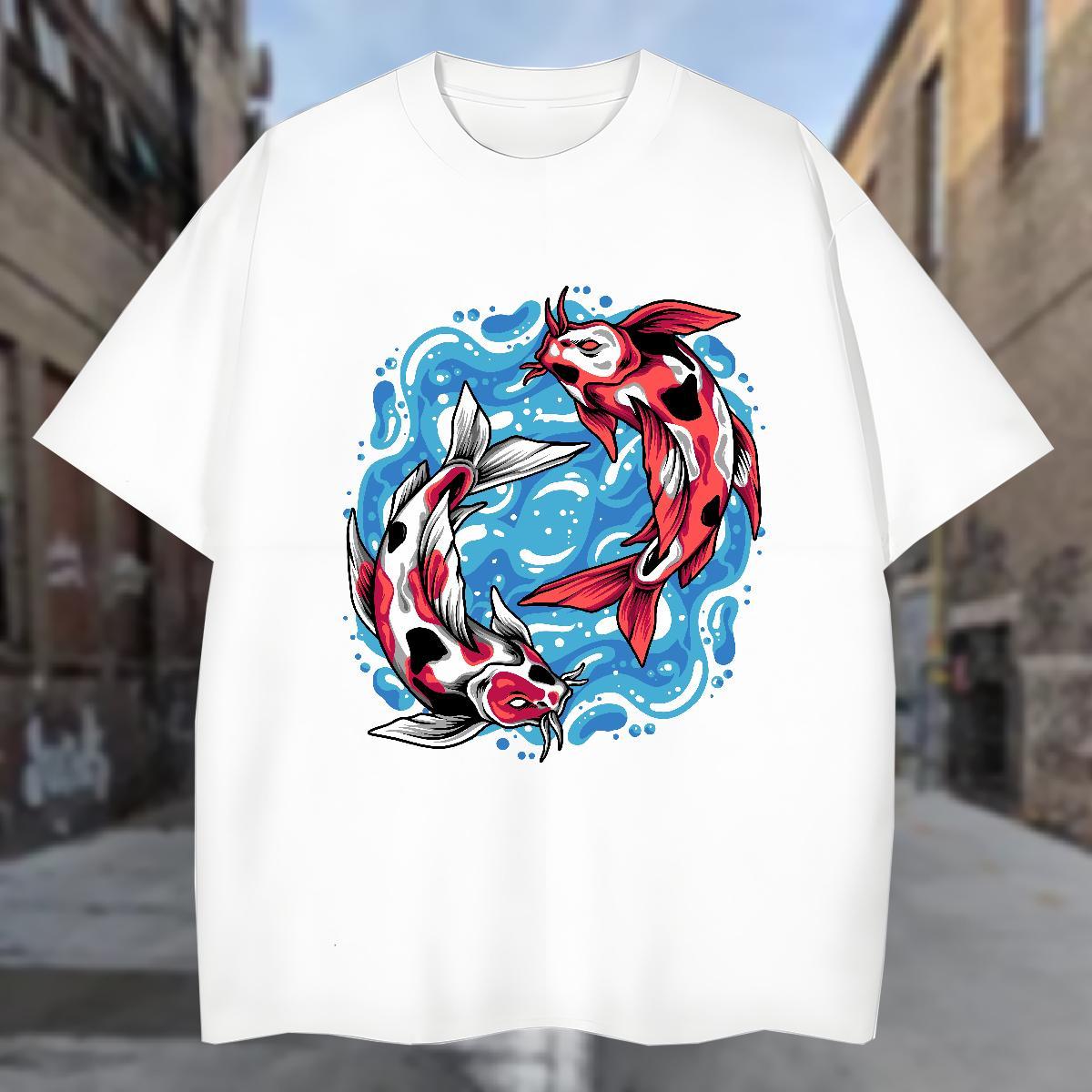 T Shirts Men 100% Cotton 230g Casual Beach Short Sleeve Soft Cartoon Printing L-4XL Mens Tshirts Fashion Casual Cool Design Tees Shirts