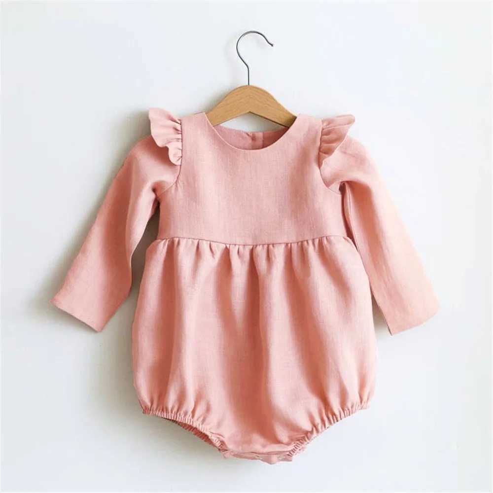 Baby clothing solid color long sleeved baby clothing jumpsuit 0-24M 100% pure cotton linen newborn baby jumpsuit W240812