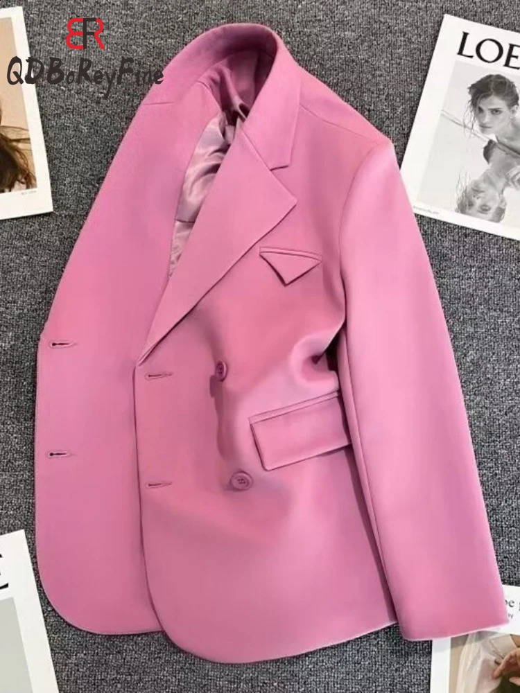 Women Blazer Spring 2024 in Office Long Sleeve Tops Casual Blazer and Jackets Double Breasted Coat Suit Female Chic Outwear 240813