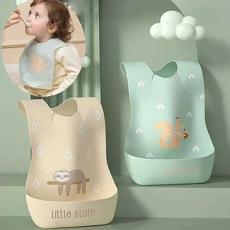 Bibs Burp Cloths Waterproof Soft Silicone Baby Bib Cute Cartoon Print Adjustable Baby Bib Lunch Feeding Tools for Girls and Boys ChildrenL4812