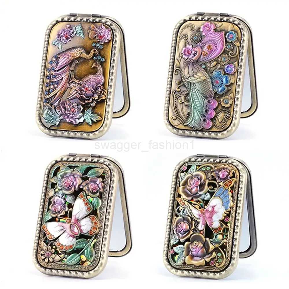 Mini Vintage Makeup Mirror Double Side Luxury Relievo Folding Pocket Mirror Girls Women Travel Portable Hand Makeup MirrorsXJ240813