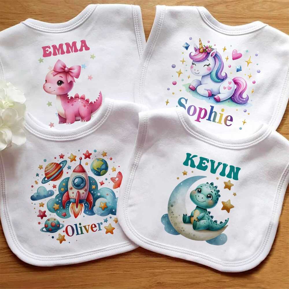 Bibs Burp Cloths Personalised Baby Bibs Custom Dinosaur Unicorn with Name Boys Girls Cotton Bib Newborn Saliva Towel Cute Bib Infant Shower GiftL4812