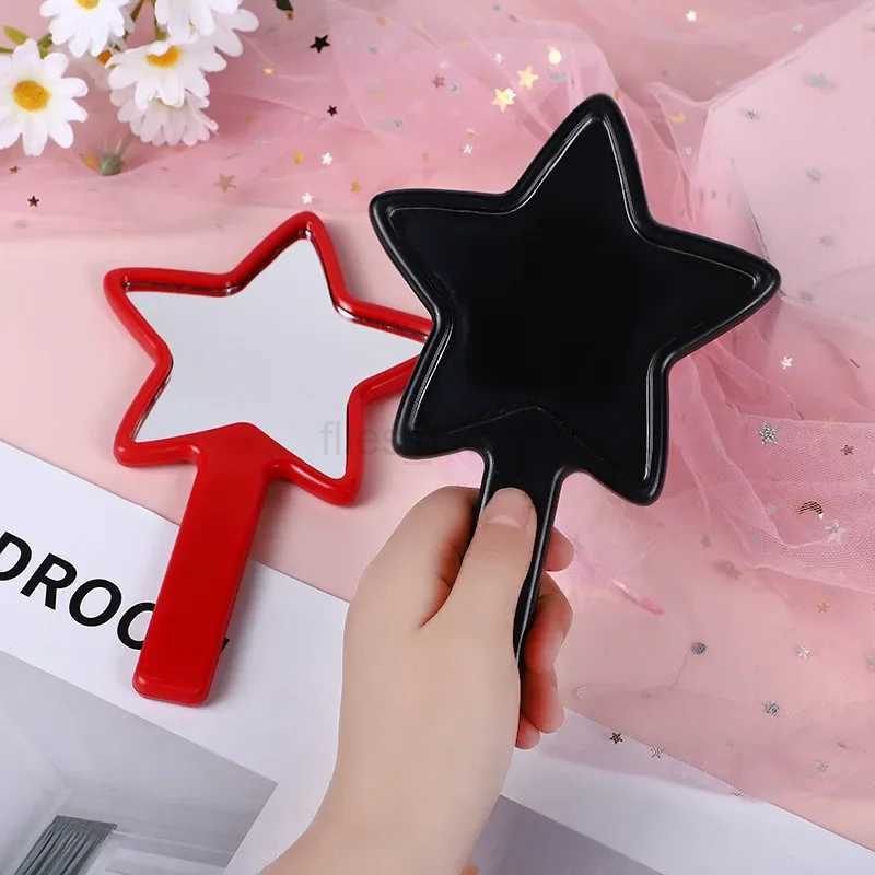 Beautiful makeup mirror with five pointed star handle handheld plastic handle portable mini makeup mirror makeup tool W240813