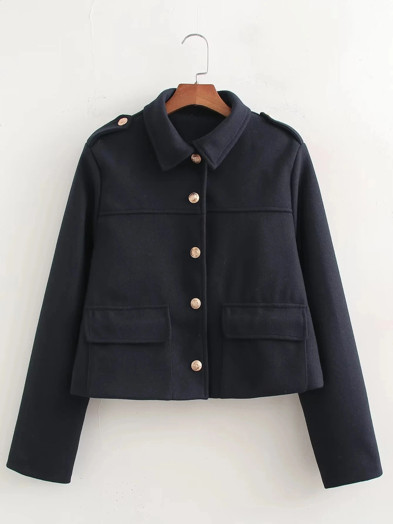 KAOPU ZA Womens Short soft tweed Casual Jacket Women Fashion Spring lapel long sleeve pocket coat 240812
