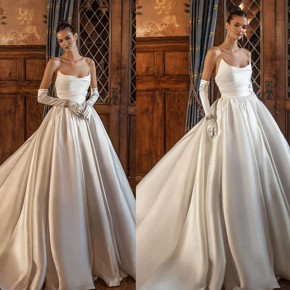 Princess A-E Gown Wedding Dresses Pleat Satin Strapless Lace Up Bridal Gowns Plus Vestidos De Novia Custom Size Colour 6660306