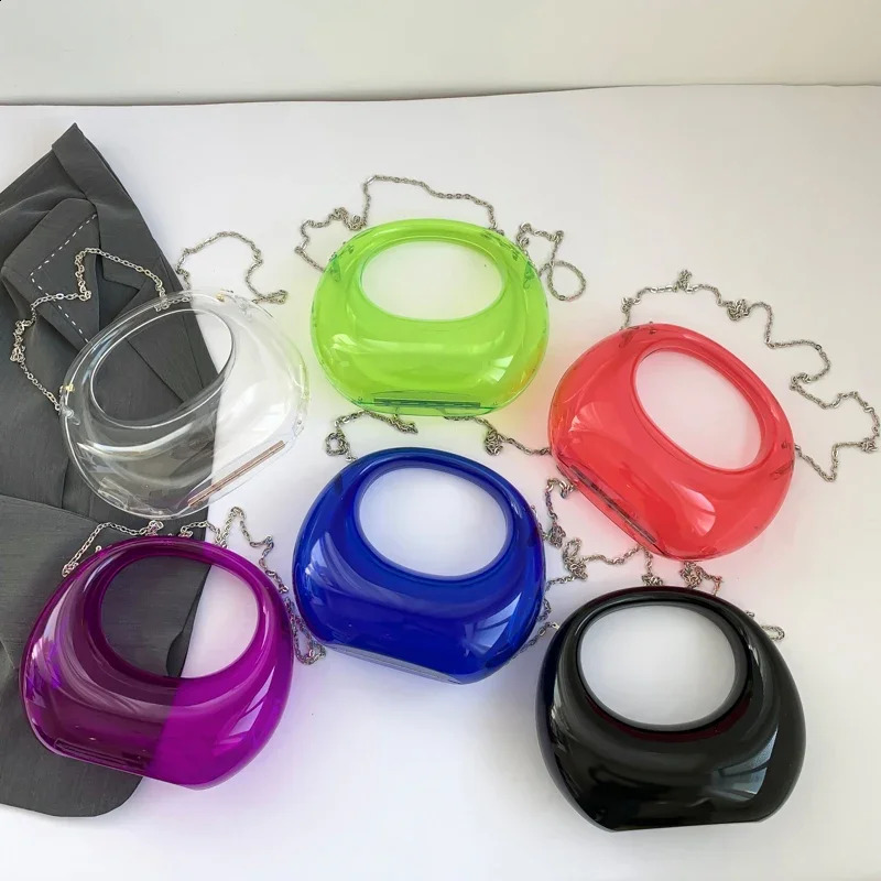 6 Color Jelly Bag For Women Fashion Round Handbag High Quality Acrylic Transparent Crossbody Female Clear Clutch Purse 240812