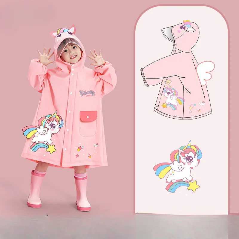 Childrens Raincoat Girls Boys Girls Kindergarten Children Primary School Children Baby School Bag Rain Poncho Y240810
