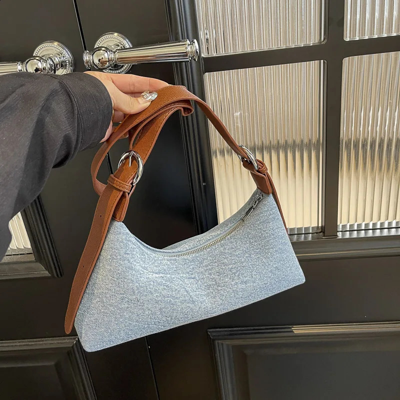 Simple Clotch Underarm Purse Women Bag Chain Handbag Tote Female Retro Blue Denim Crossbody Shoulder bolsa feminina 240812