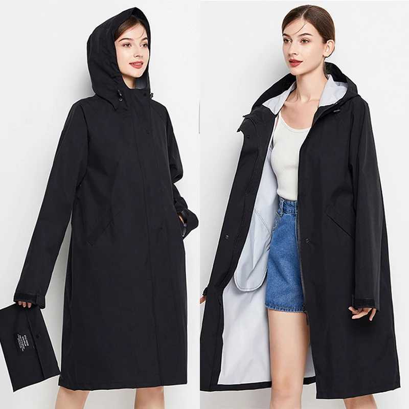 Lightweight Raincoat Women Waterproof Long Rain Coat Jacket Zip Pocket Y240810