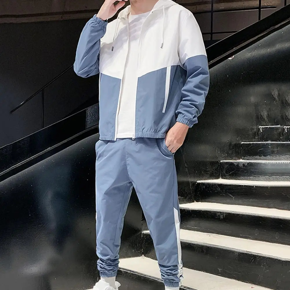 2pcsSet Mens Sets Zipper Hooded Cardigan Coat Long Pants Two-piece Set Men Tracksuits conjuntos masculinos 240813