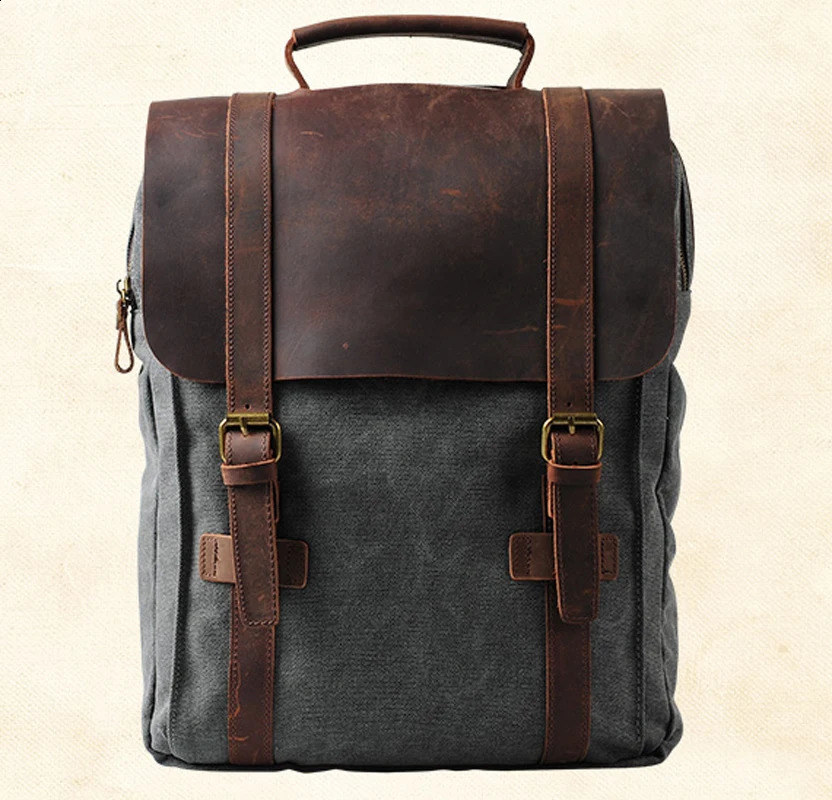 Fashion mens backpack leather military canvas womens 240813