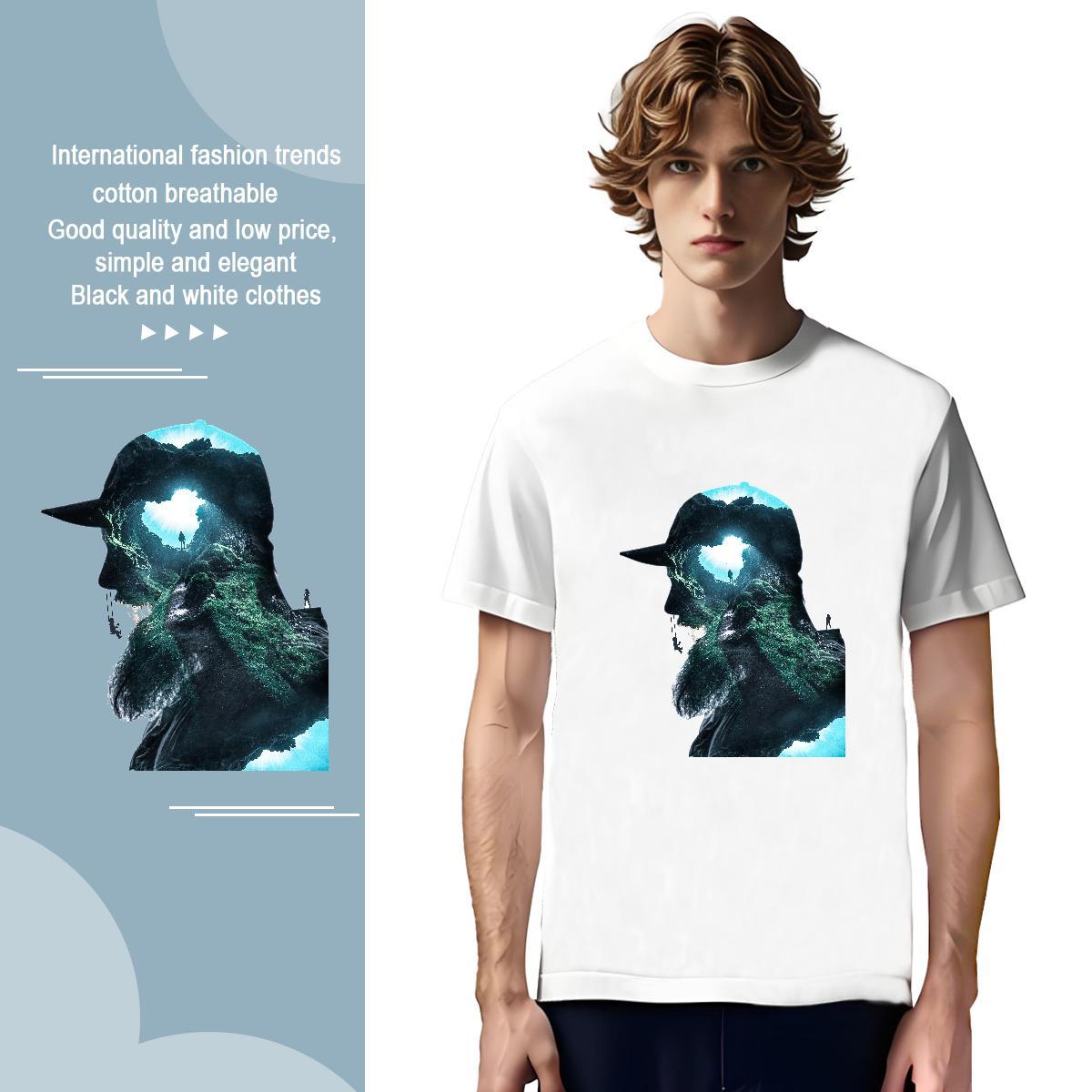 T Shirt For Man 100% Cotton 230g portrait High Street Hip Hop Crew Neck Breathable Plus Size Custom Tshirt for Man Woman Casual New Popular Tee Shirt