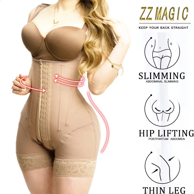 Fajas Colombia High Compression Waist Trainer BBL Post Op Corrective Body Shaper Hook Eye Bone Female Flat Abdominal Tight corset 240812