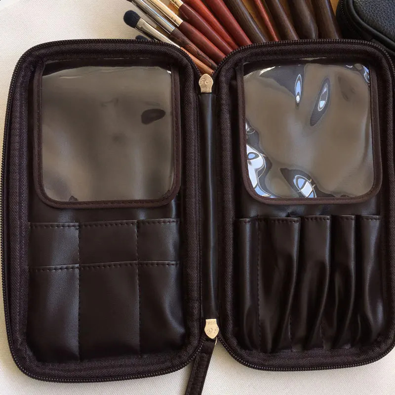 Black Waterproof Double Zipper Makeup Brushes Case Women Cosmetic Bags Portable Travel PU Brush Holder Storage 240812