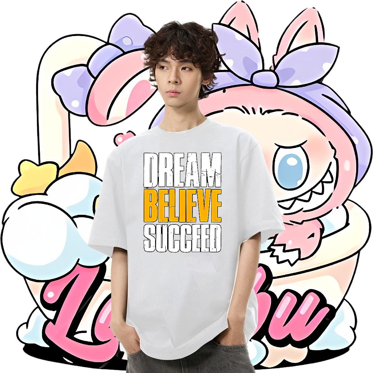 Soft Couples T Shirts Summer Casual 230g Pure Cotton DIY Anime O Neck Short Sleeves letter T-Shirts Brand Tee Shirt