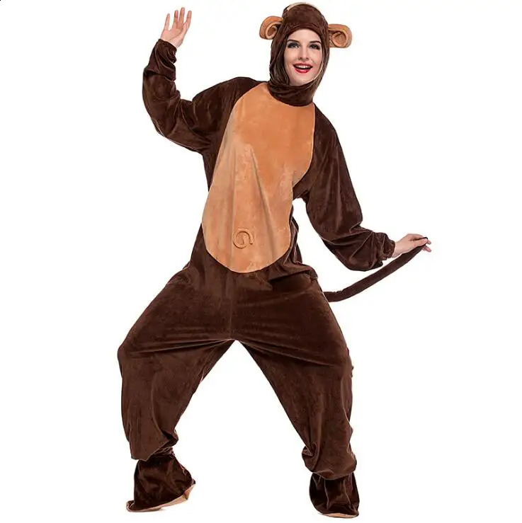 Animals Monkey Costume Adult Girl kids Monkey Onesie Flannel Women Anime Jumpsuit Disguise Cosplay Onesies Halloween Carnival 240812