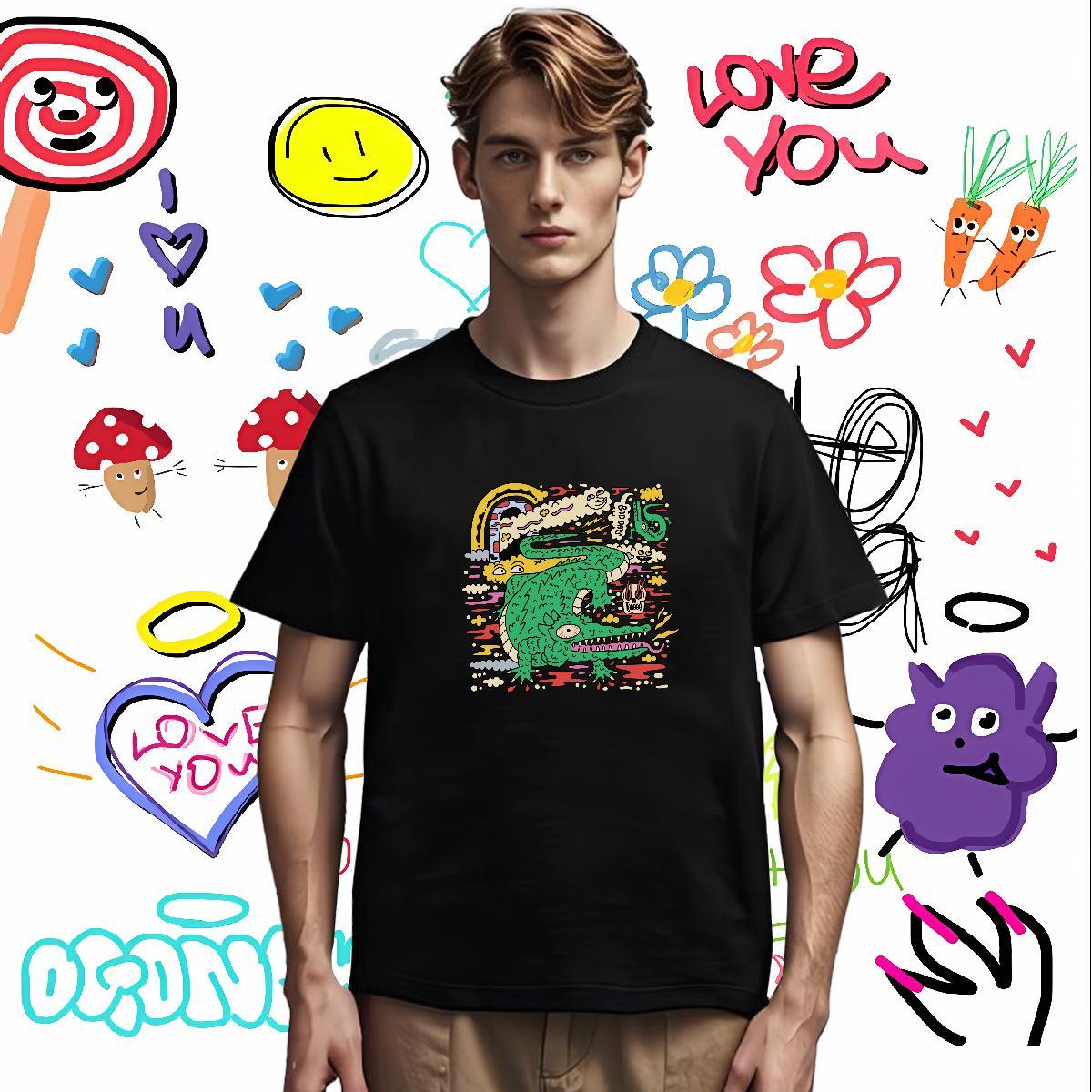 Mens T Shirts 230g Cotton crocodile Anime Printing Street Short Sleeve O-Neck Customized Print Couples T Shirts Stylist Comfortable Tops Tees