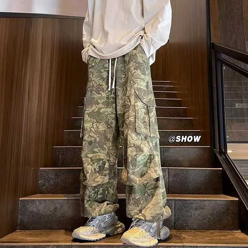 American retro camouflage workwear pants for men and women in autumn new handsome hip-hop multi pocket straight leg casual pantsXJ240813