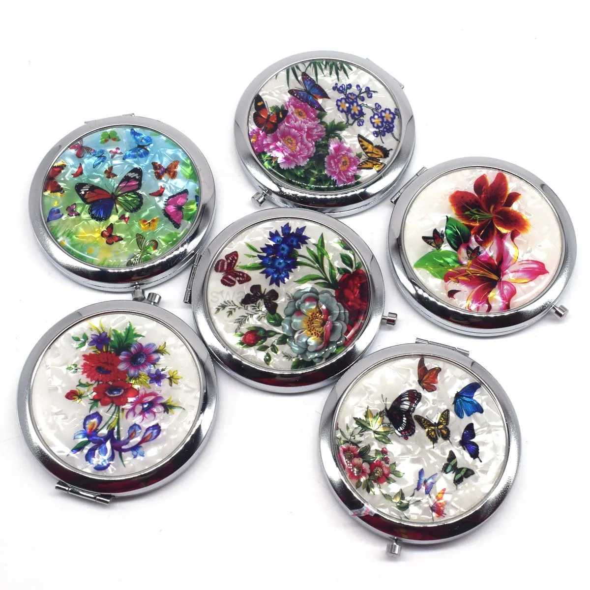 Mini Makeup Compact Pocket Mirror Flower Butterfly Bamboo Metal Portable Two-side Folding Makeup Mirror Vintage Cosmetic MirrorsXJ240813