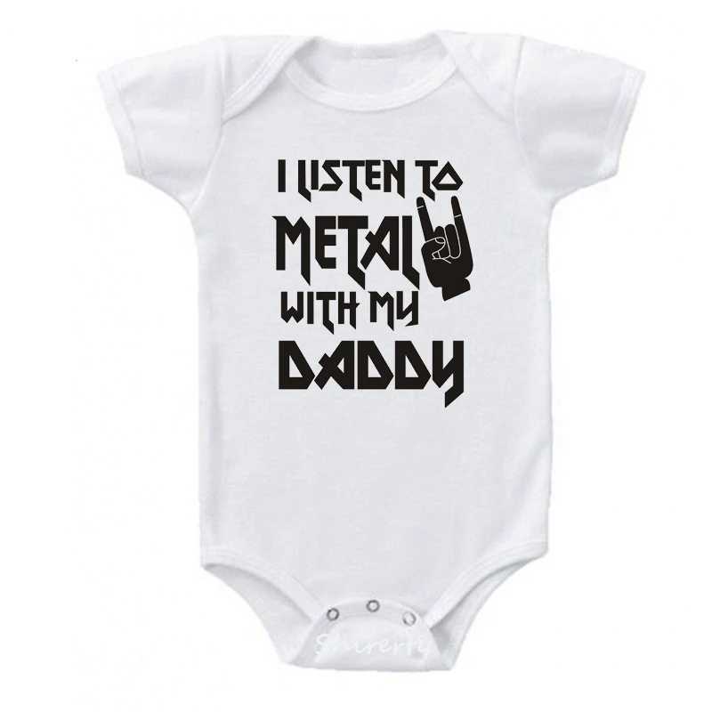 I listen to my mom and dads metal baby bodysuits cotton baby short sleeved jumpsuits baby boys and girls clothing W240812