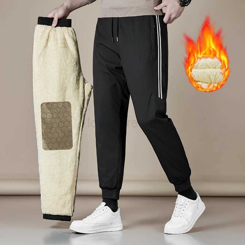 Mens Winter Warm Fleece Pants Lined with Graphene Fabric Knee Warm Pants Harajuku Joggers Zip Pockets Casual Pants 7XL-110KGXJ240813