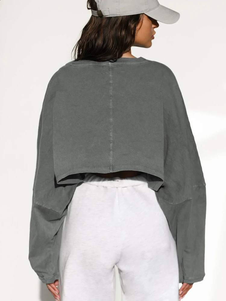 No Hat Hoodies Women Simple Oneck Crop Sweatshirt American Style Jogger Female Sexy 10 Colors Loose Stylish Hip Hop Streetwear 240812
