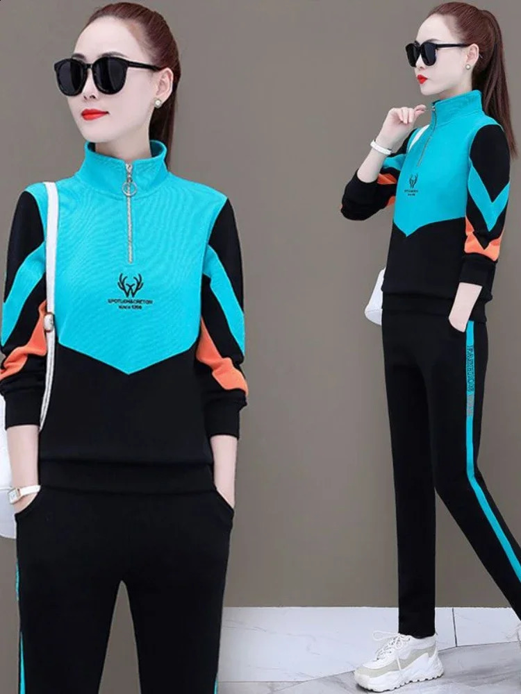 Women Two Piece Set Sports Set Ladies Spring Autumn Tracksuit Casual Fitness Long Sleeve Sport Suit Sweatshirts Long Pant 240809