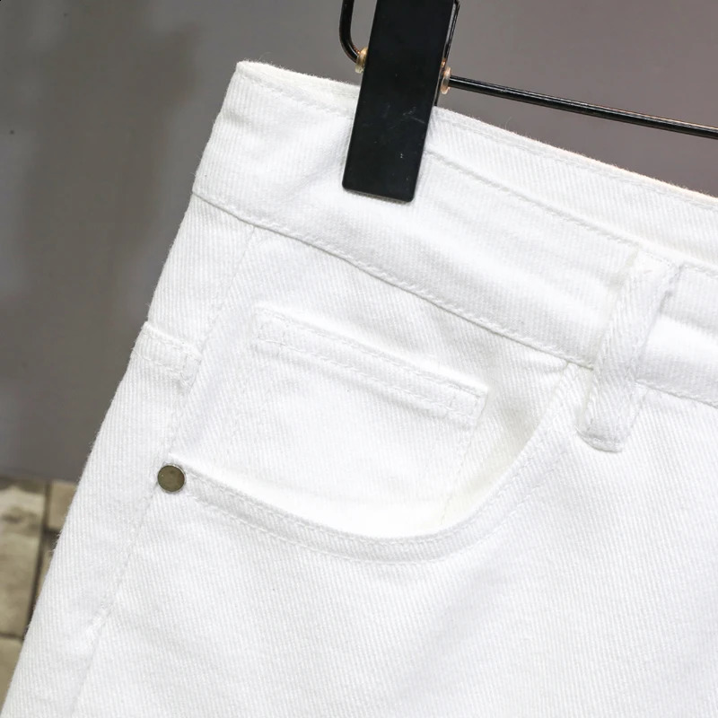 white denim shorts mens tear hole twisted knee length classic simple and fashionable casual slim fit highquality 240812