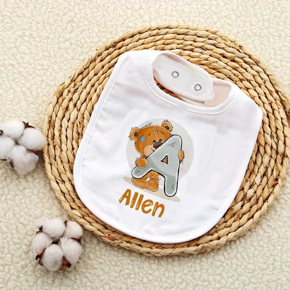 Bibs Burp Cloths Personalised Baby Bibs Custom Initial Wite Name Boy Girl Cotton Bib Newborn Saliva Towel Cute Bear Print Bib Baby Shower GiftL4812
