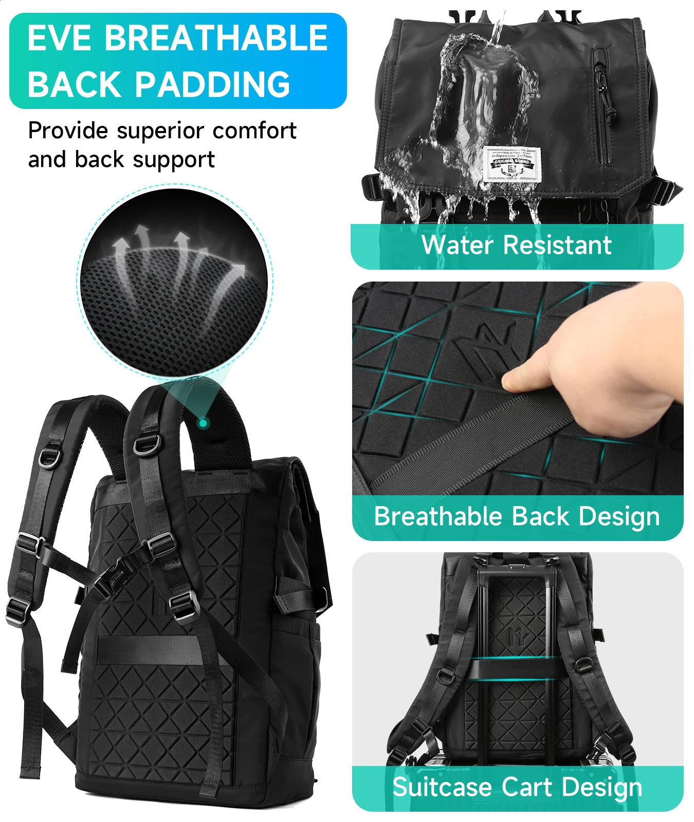 Rolling top laptop backpack suitable for 156inch laptops large capacity expandable travel waterproof sports hiking 240813