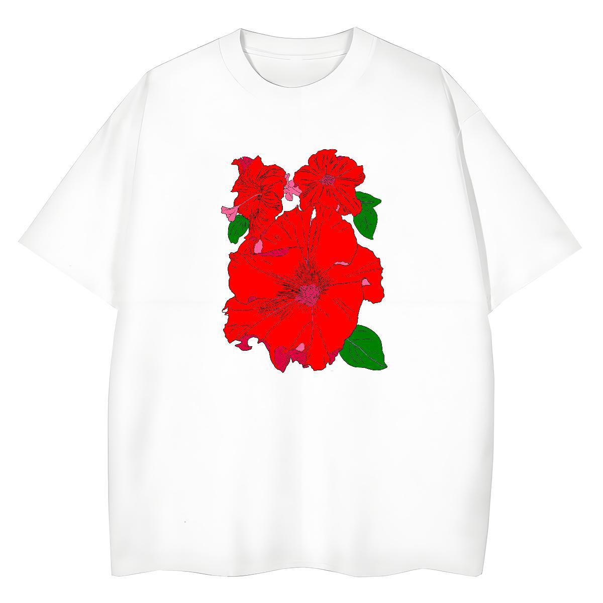 New Designer Couples T Shirts flower Casual 230g Pure Cotton Wear Round Neck Short Sleeve Loose Fit T-Shirts Custom Anime