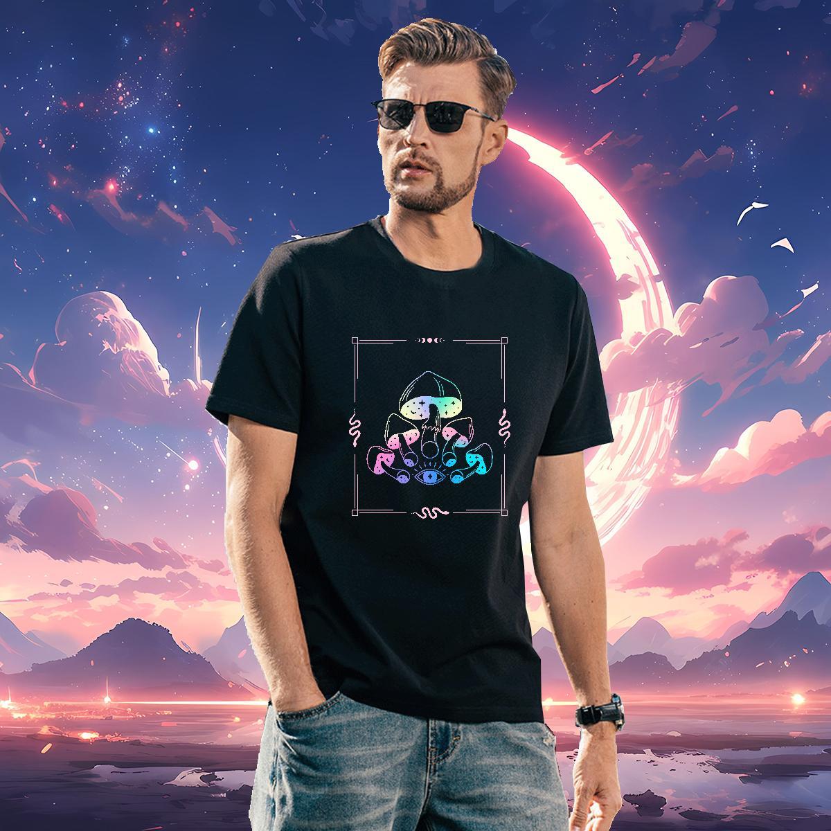 Classic mushroom Mens T Shirts Daily Wear Couples T Shirts 230g Pure Cotton Custom Breathable Crew Neck White Plus Size Tops Shirt