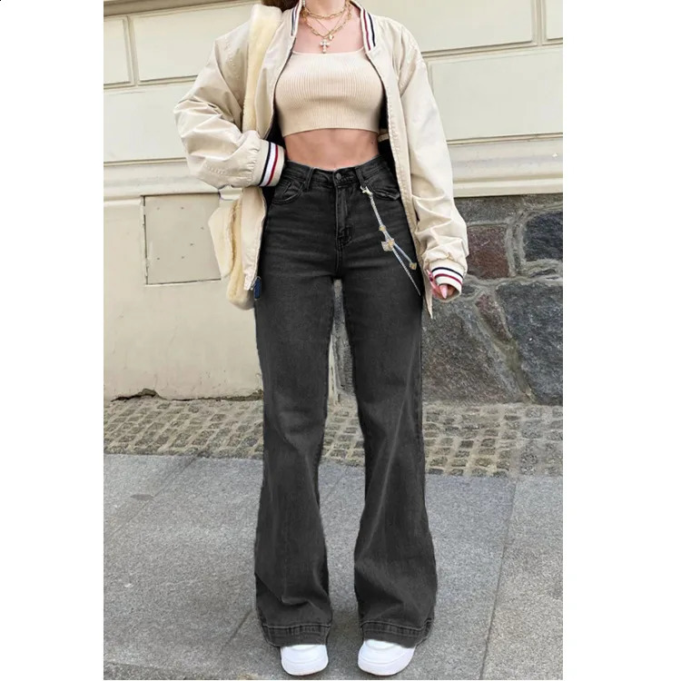 Women Denim Flared Pants Casual Solid Color Stretchy High Waist Bell Bottom Jeans Streetwear Baggy Jeans For Women Trousers Y2K 240813