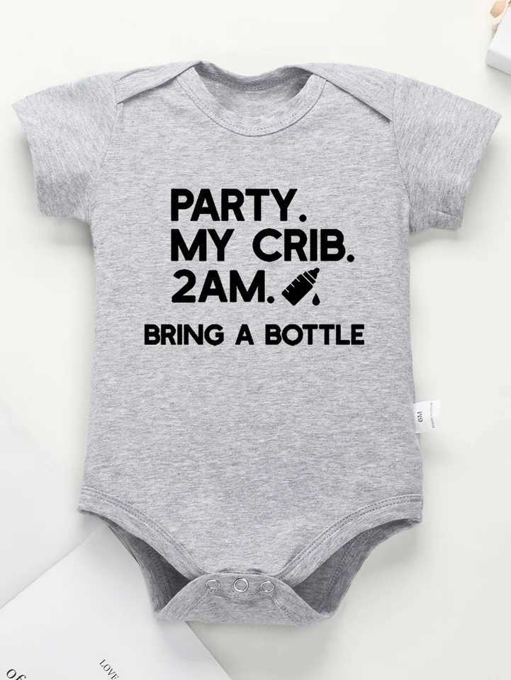 Baby boys and girls fashion clothing jumpsuit party My crib brings a bottle of printed Onesie baby bodysuit at 2am W240812