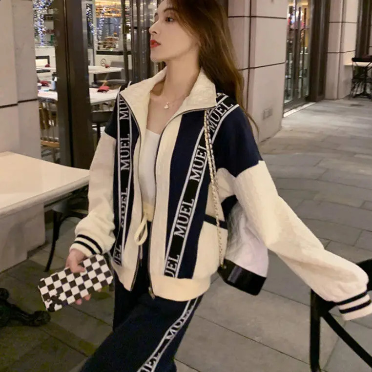 Spring Winter Women Sweater High-grade Casual Fashion Suit Plus Size Loose Small Fragrance Sports Two-piece Suit 240812