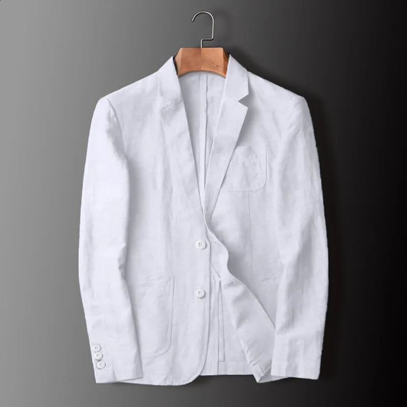 Mens sports jacket thin linen summer white mens single set cotton slim fit casual item 240812