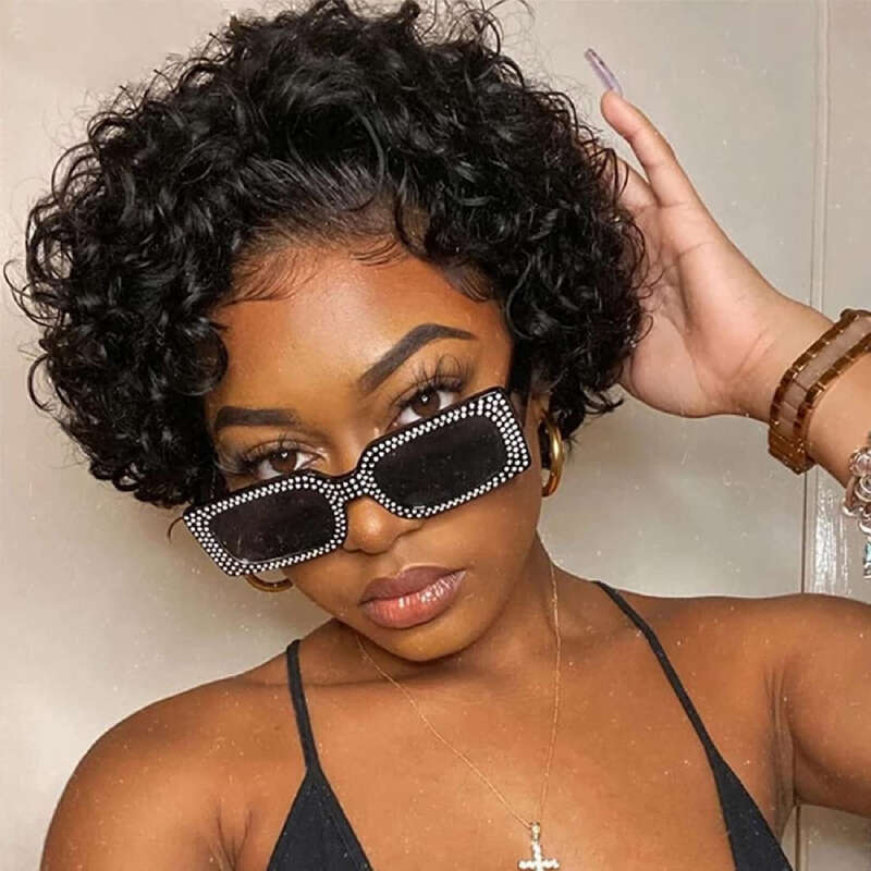 Pixie Cut 6 Inch Short Curly Human Hair 13X1 Transparent Lace Wig Plucked And Bleached Knots Wigs For Black Women