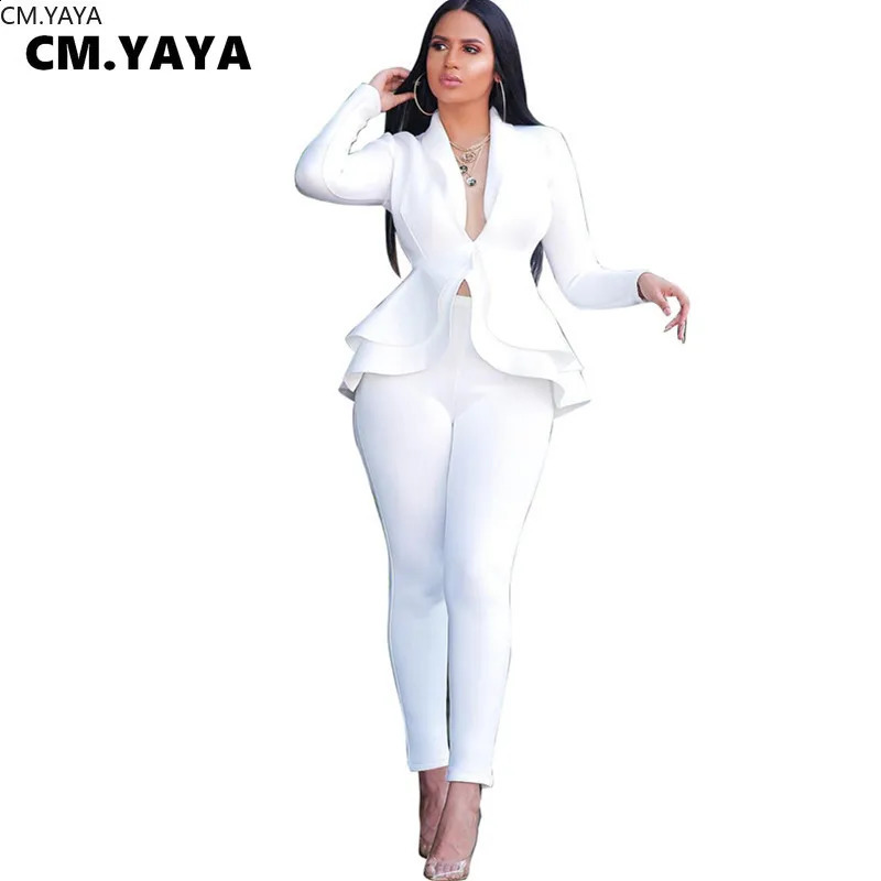 GL Womens Winter Set Tracksuit Full Sleeve Ruffle Jacket Pencil Pants Two Piece Office Uniform 610 240812