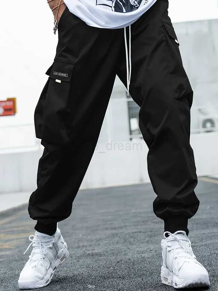 Men Flap Pocket Side Drawstring Waist Cargo Pants Elastic Waist Letter Graphic Street Long Pants Loose Sport Trousers ClothesXJ240813