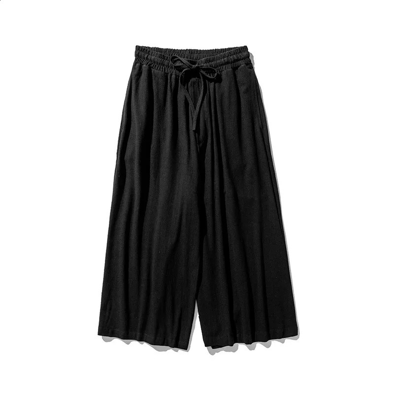 Chinese Style Cotton Linen Men Clothing Casual Wide Pants Loose Plus Size Breathable Comfortable Harajuku Oversized Men Trousers 240814