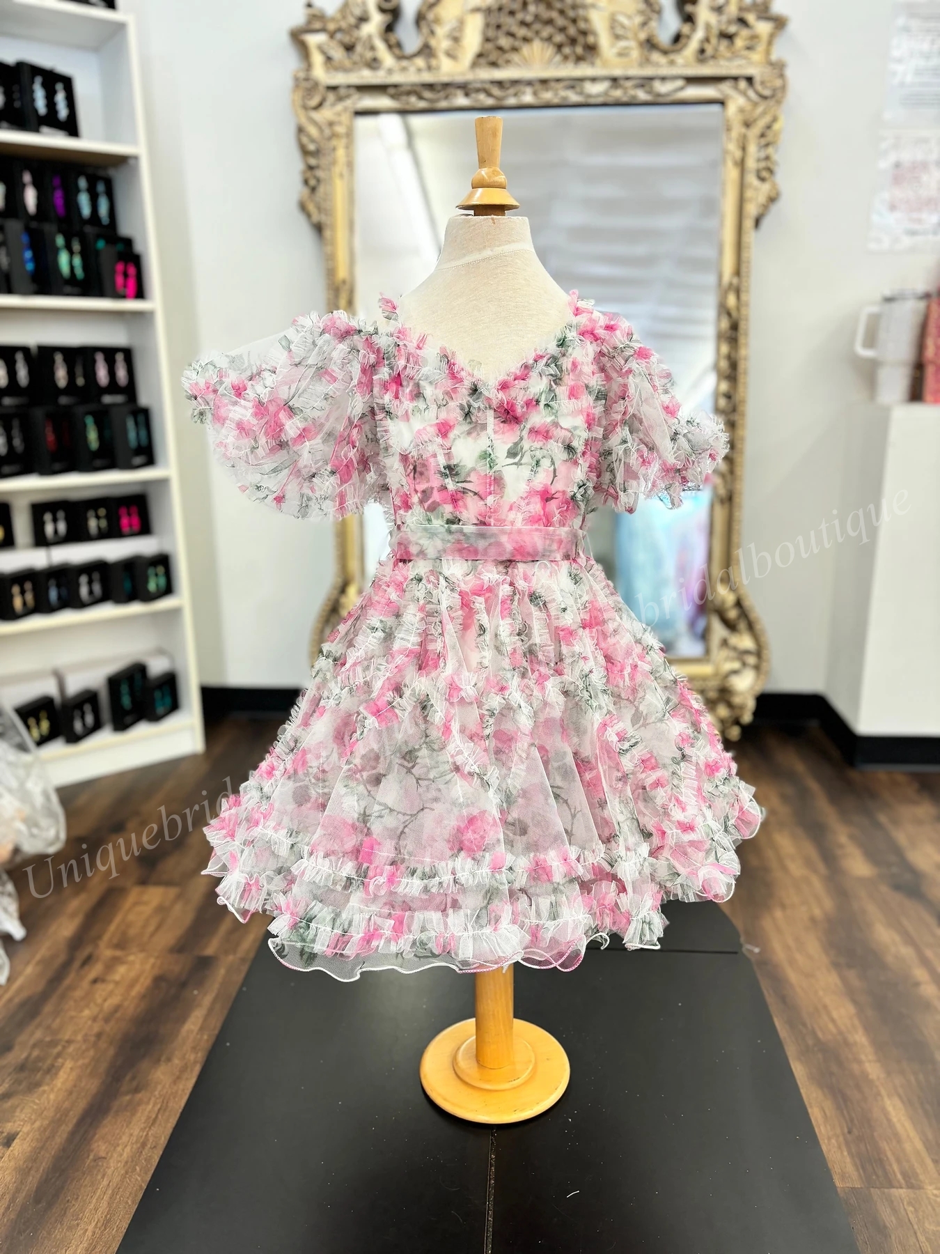 Print Floral Girl Pageant Dress 2025 Ruffed Ballon Sleeves Little Kid Birthday Cocktail Formal Party Gown Infant Toddler Teens Preteen Tiny Young Juni