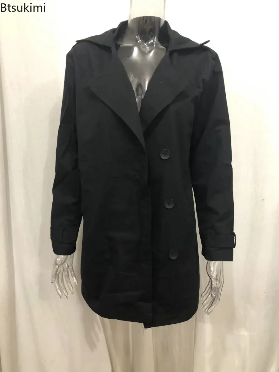 2024 Mens Lapel Trench Coat Autumn Winter Warm Overcoat Men Fashion Casual Long Sleeve Jacket Slim Button Coats For 24