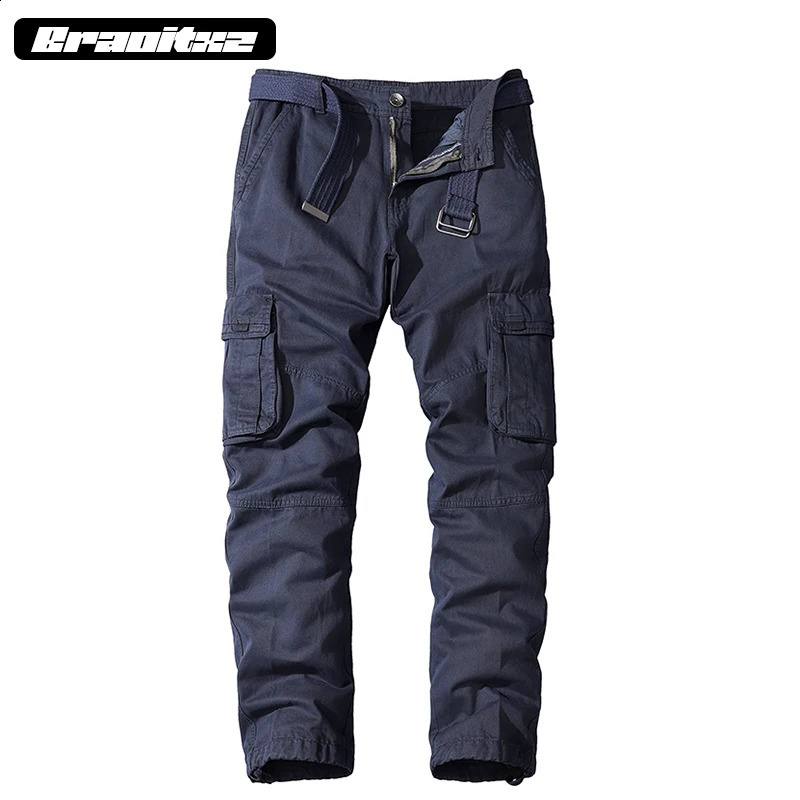 Mens 100% pure cotton fashionable casual sports mountain climbing breathable cargo pants mens straight leg multi pocket 240812