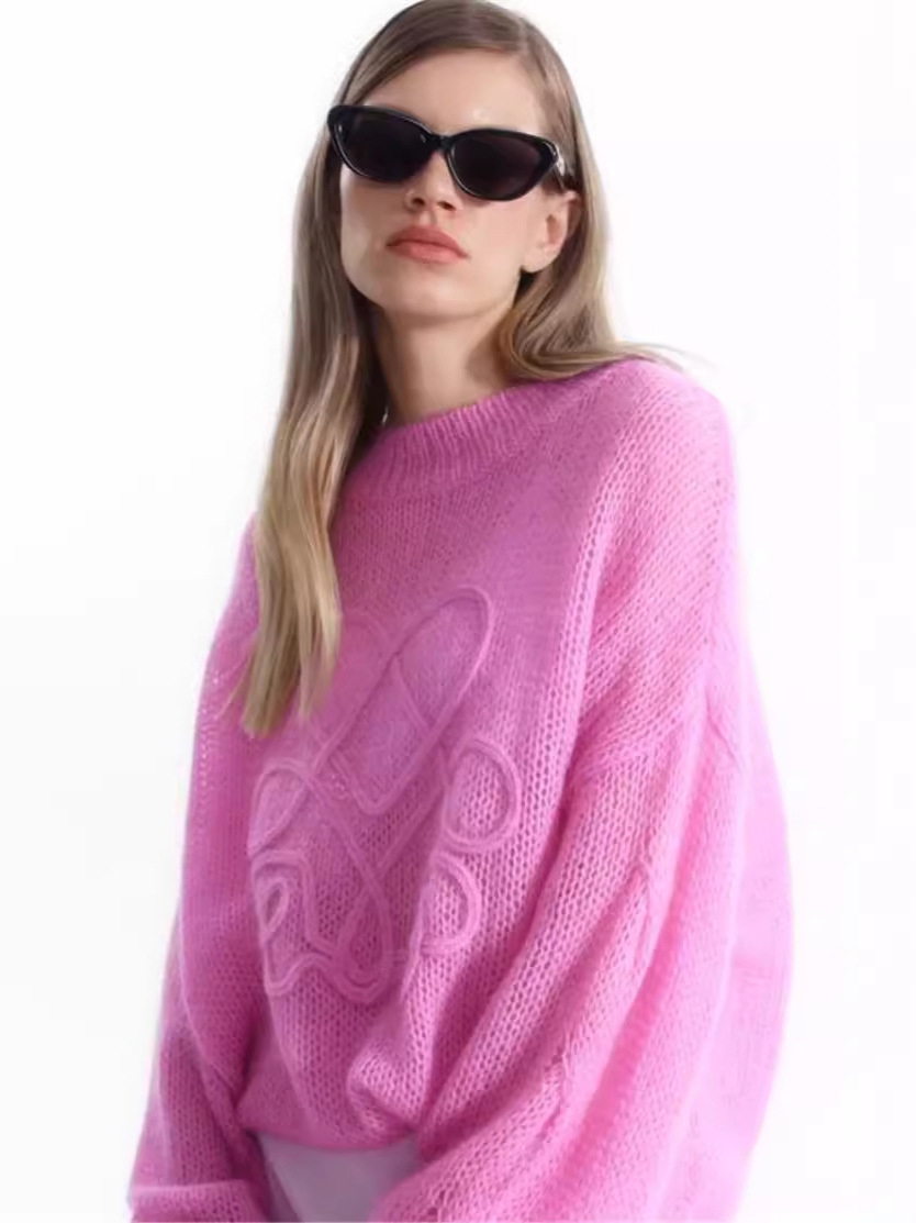 Womens Sweaters Purple Mohair Cashmere Knitted Pullover Loose Women Long Sleeve designer sweater 2024 Autumn Chic Casual