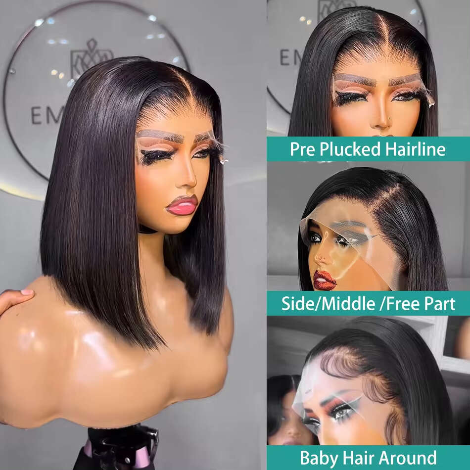 250 Density Straight Short Bob 13X4 Frontal Human Hair Wigs 13X6 HD Transparent Lace Front 5X5 Wig For Women