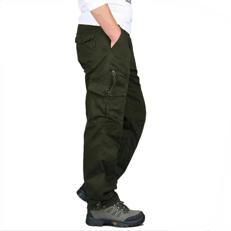 Spring and autumn mens solid cargo pants casual multi pocket tactical cotton jogging camouflage 240812