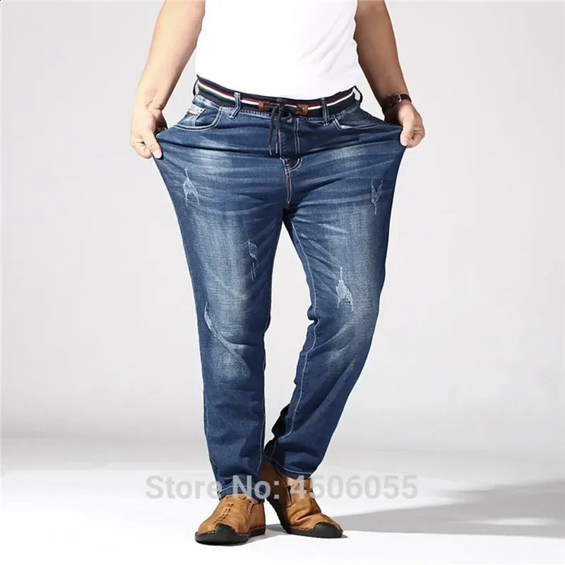 Distressed Extra Large Jeans For Men Stretch Denim Trousers 6XL 7XL 8XL Big Plus Size Mens Ripped Pants 160KG Male Elastic Jean 240812