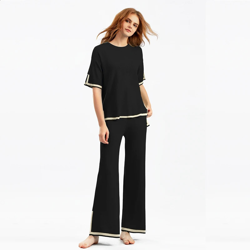 GIGOGOU Summer Two Piece Loose T Shirt Women Tracksuit Fashion Knit Casual Short Sleeves Set Breathable Ladys Pant Suit 240813