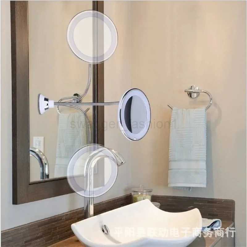 Flexible Makeup Mirror 10X Magnifying Mirrors LED Lighted Touch Screen Vanity Mirror Portable Dressing Table Cosmetic MirrorsXJ240813